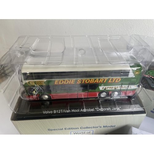 377 - FOUR BOXED STOBART VEHICLES TO INCLUDE TWO COACHES (WITH COA) AND TWO HORSE BOXES