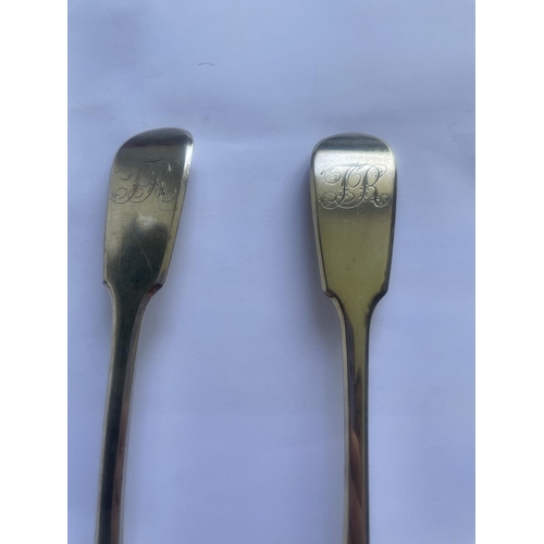 4 - THREE HALLMARKED GEORGIAN SILVER SERVING SPOONS GROSS WEIGHT 256 GRAMS