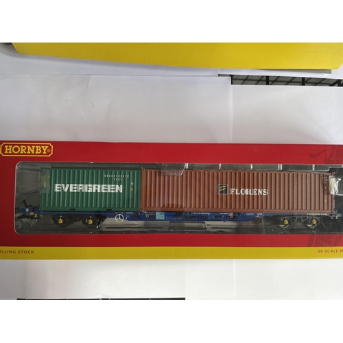 439 - THREE BOXED HORNBY 00 GAUGE FRIEGHT CARRIAGES TO INCLUDE EVERGREEN/FLORENS, NOL/P&O AND IBC/IFF