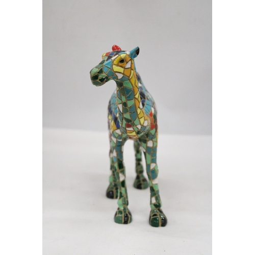 110 - A HANDMADE SPANISH STONE CAMEL MOSAIC BY BARCINOS APPROXIMATELY 18CM HIGH