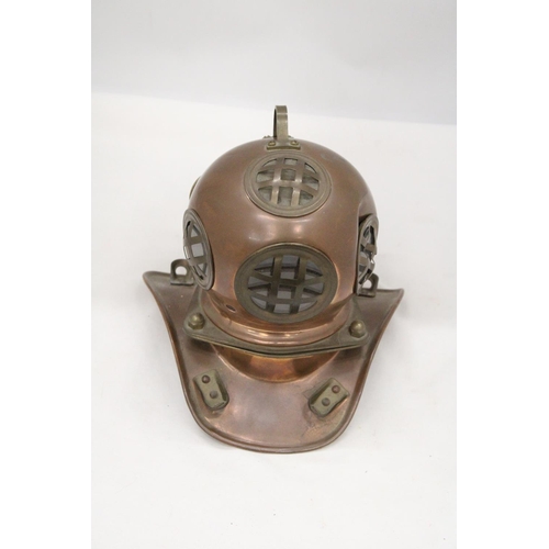 111 - A VINTAGE COPPER AND BRASS DIVERS HELMET