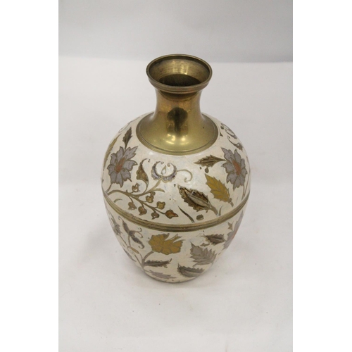 113 - A HEAVY BRASS CLOISSONE VASE - APPROXIMATELY 24CM HIGH