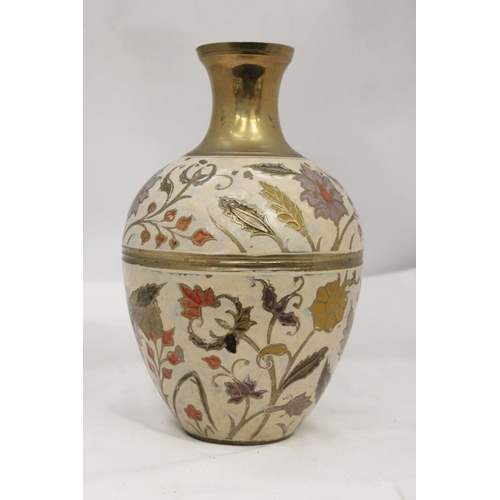 113 - A HEAVY BRASS CLOISSONE VASE - APPROXIMATELY 24CM HIGH