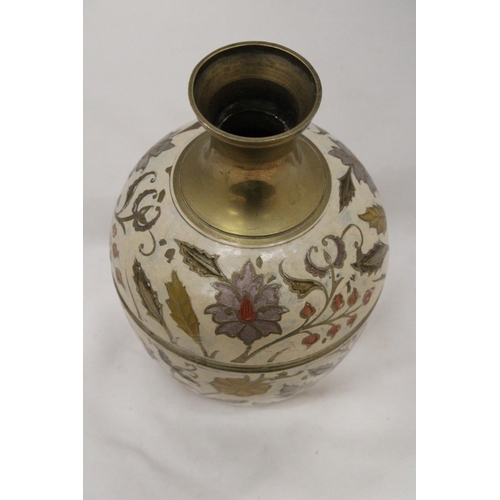 113 - A HEAVY BRASS CLOISSONE VASE - APPROXIMATELY 24CM HIGH