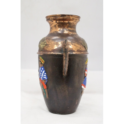 115 - A VINTAGE COLOMBIAN MAYAN DECORATED COPPER VASE