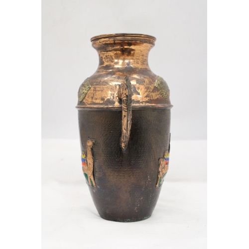 115 - A VINTAGE COLOMBIAN MAYAN DECORATED COPPER VASE