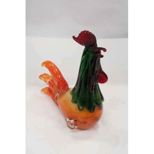 117 - A MURANO GLASS COCKEREL - APPROXIMATELY 27CM X 20CM