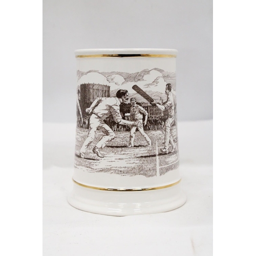 118 - A LARGE LIMITED EDITION FRANKLIN PORCELAIN ASHES TANKARD 1882-1982 - APPROXIMATELY 16CM HIGH