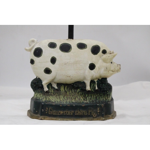 125 - A HEAVY CAST GLOUCESTERSHIRE BLACK SPOT PIG DOORSTOP 18 INCH (H)