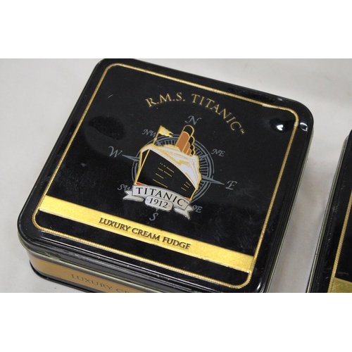 132 - TWO R.M.S. TITANIC LUXURY IRISH CREAM FUDGE TINS