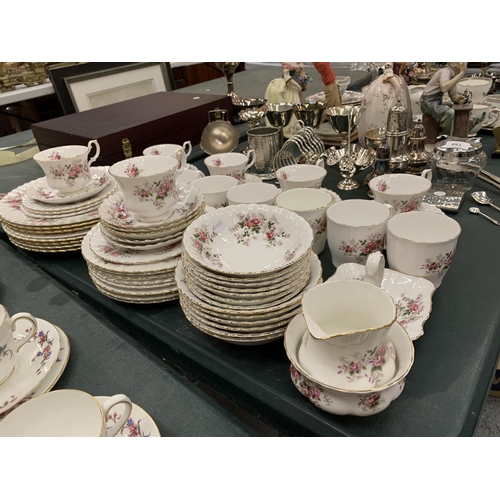 160 - A QUANTITY OF ROYAL ALBERT 'LAVENDER ROSE' CHINA TO INCLUDE, VARIOUS SIZES OF PLATES, A CREAM JUG, S... 