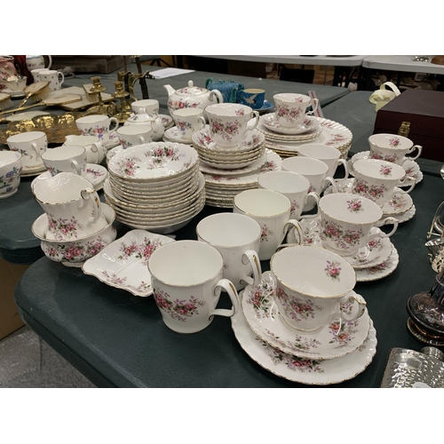 160 - A QUANTITY OF ROYAL ALBERT 'LAVENDER ROSE' CHINA TO INCLUDE, VARIOUS SIZES OF PLATES, A CREAM JUG, S... 