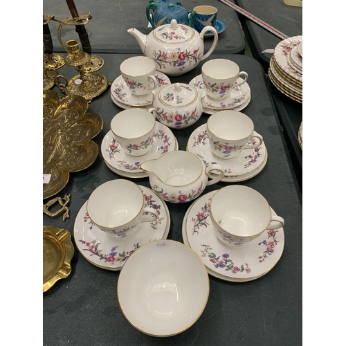 161 - A VINTAGE WEDGWOOD 'DEVON SPRAYS', TEASET TO INCLUDE A TEAPOT, A SUGAR BOWL, CREAM JUG, CUPS, SAUCER... 