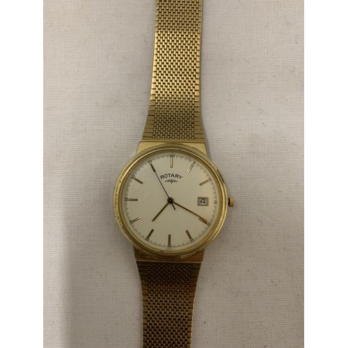 167 - A VINTAGE ROTARY WRISTWATCH WITH YELLOW METAL STRAP, BOXED