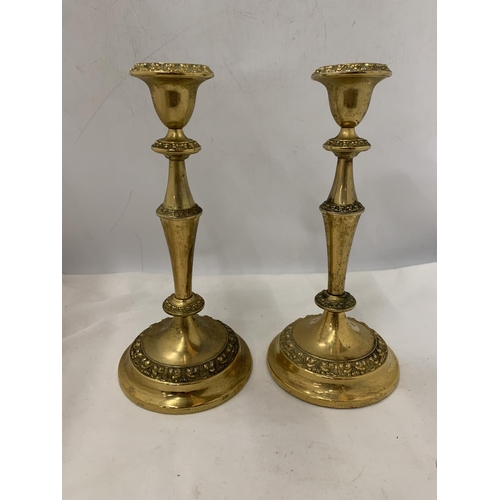 168 - TWO LARGE BRASS CANDLESTICKS 27 CM