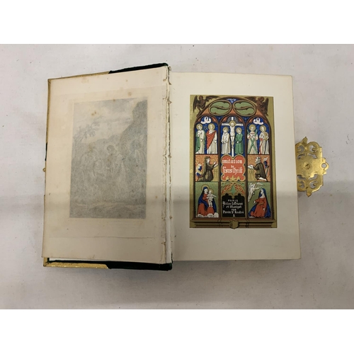 184 - A FRENCH PRAYER BOOK IN CUSHION FELT, WITH GOLD LEAF PAGES AND GILT METAL FRET WORK