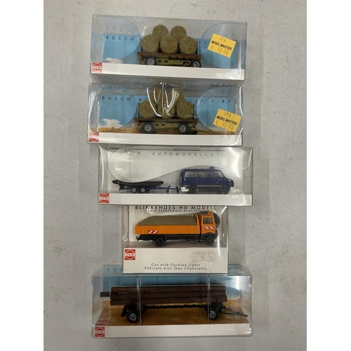 496 - SEVEN BOXED BUSCH VEHICLES 1:87 SCALE