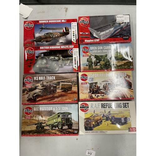 512 - EIGHT BOXED AIRFIX MILITARY RELATED KITS