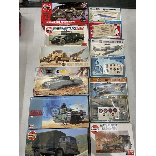 515 - TEN BOXED AIRFIX MILITARY VEHICLE AND AIRPLANE KITS