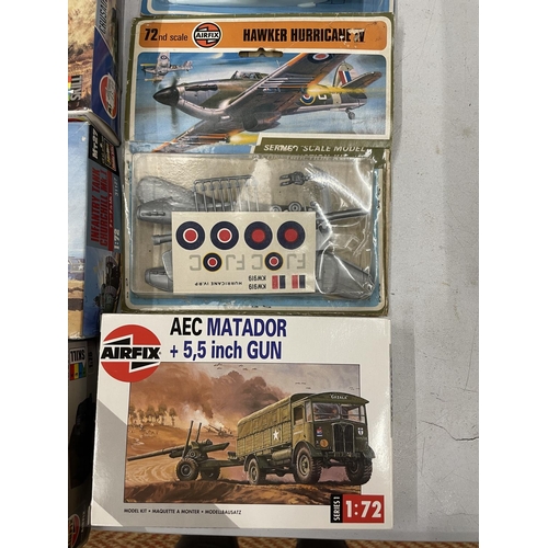 515 - TEN BOXED AIRFIX MILITARY VEHICLE AND AIRPLANE KITS