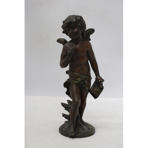 39 - A BRONZE SCULPTURE OF A CHERUB SIGNED TO THE BASE