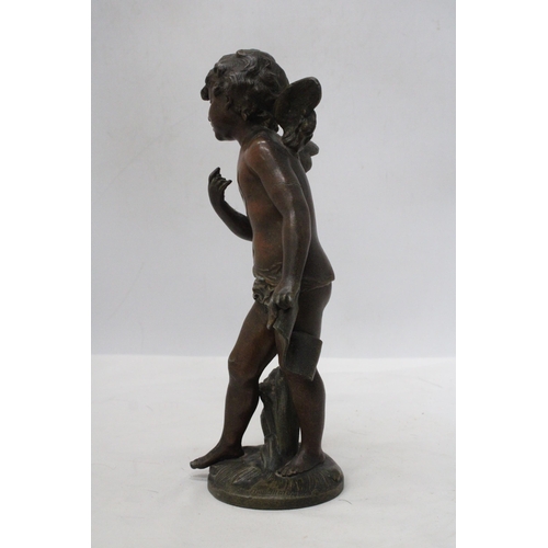 39 - A BRONZE SCULPTURE OF A CHERUB SIGNED TO THE BASE