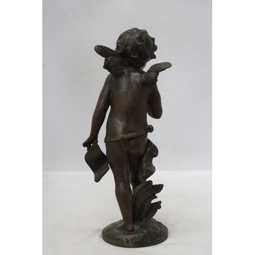 39 - A BRONZE SCULPTURE OF A CHERUB SIGNED TO THE BASE