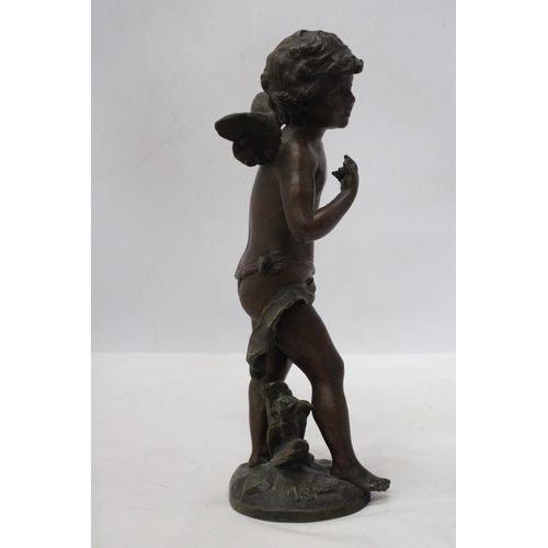 39 - A BRONZE SCULPTURE OF A CHERUB SIGNED TO THE BASE