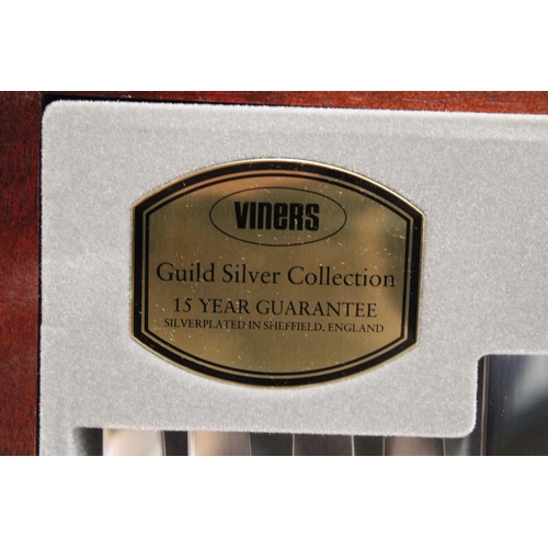 44 - A VINERS TRADITIONAL BEAD 58 PIECE CANTEEN OF CUTLERY FOR 8 PERSONS GUILD SILVER COLLECTION IN CASED... 