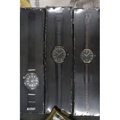 224 - A SELECTION OF MILITARIAN WATCHES TOGETHER WITH A COLLECTION OF MILITARY WATCH MAGAZINES