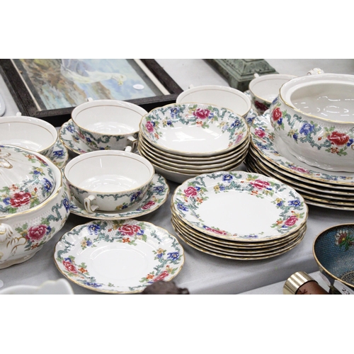 240 - A FLORADORA BOOTHS DINNER SERVICE TO INCLUDE SOUP BOWLS, PLATES, TUREENS ETC