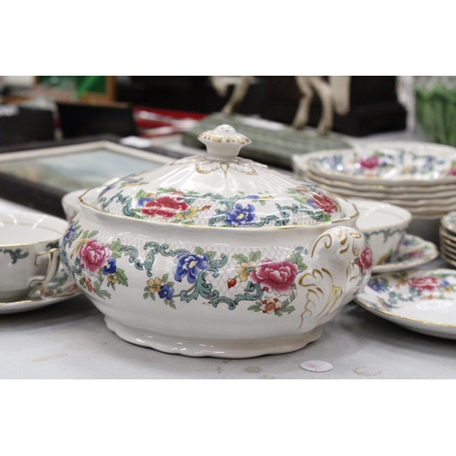 240 - A FLORADORA BOOTHS DINNER SERVICE TO INCLUDE SOUP BOWLS, PLATES, TUREENS ETC