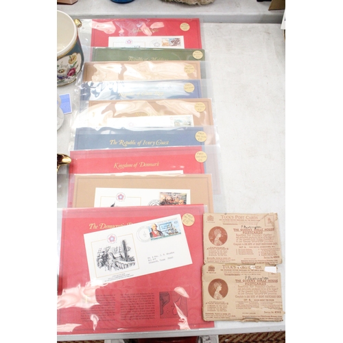 248A - A COLLECTION OF FIRST DAY COVERS ON DESCRIPTION CARDS, PLUS TWO VINTAGE 'TUCK'S' POSTCARDS, SET OF S... 