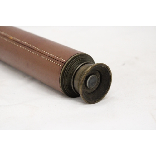 267 - A VINTAGE LEATHER BOUND TWO DRAW TELESCOPE