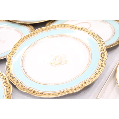 269 - SIX PLATES AND A CAKE STAND - ORDERED BESPOKE FOR THE WEDDING OF VENDORS GREAT GRANDMOTHER - ANNIE E... 