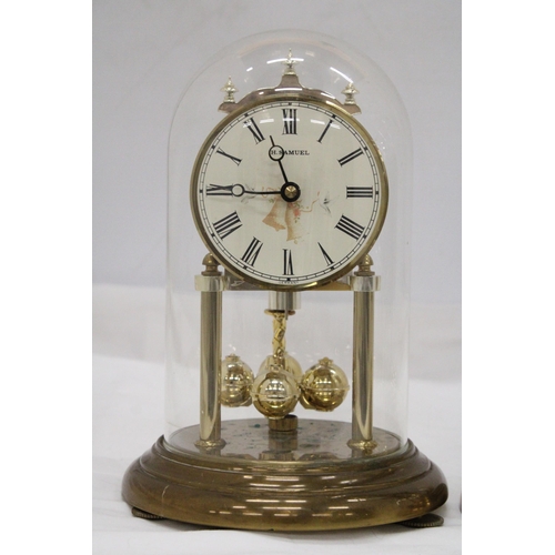 280 - TWO BRASS ANNIVERSARY CLOCKS WITH GLASS DOMES