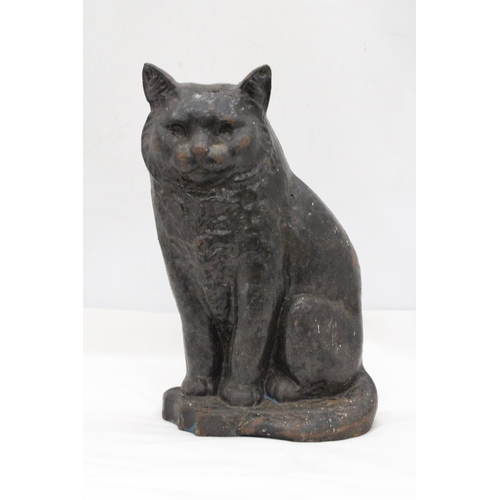 281 - A VERY HEAVY CAST, VICTORIAN BLACK CAT, DOORSTOP WITH PATENT MARK, HEIGHT 33CM