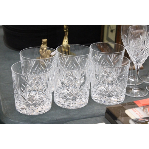 285 - A QUANTITY OF CUT GLASSE TO INCLUDE ROYAL DOULTON 'JULIETTE' WINE GLASSES, SHERRY, WHISKY AND TUMBLE... 