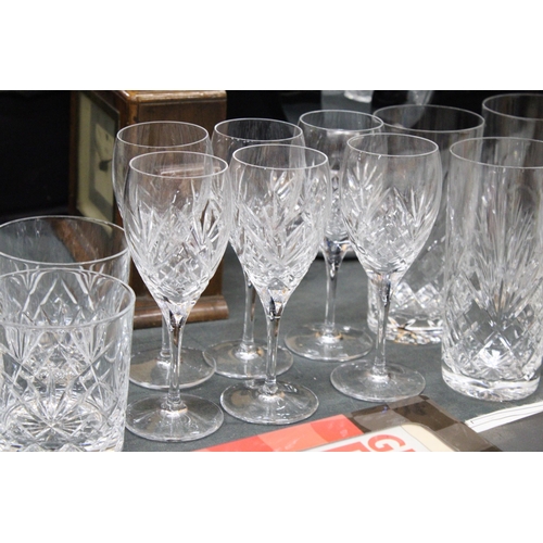 285 - A QUANTITY OF CUT GLASSE TO INCLUDE ROYAL DOULTON 'JULIETTE' WINE GLASSES, SHERRY, WHISKY AND TUMBLE... 