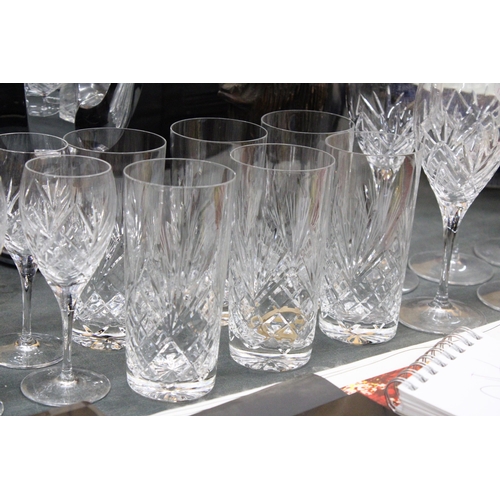 285 - A QUANTITY OF CUT GLASSE TO INCLUDE ROYAL DOULTON 'JULIETTE' WINE GLASSES, SHERRY, WHISKY AND TUMBLE... 