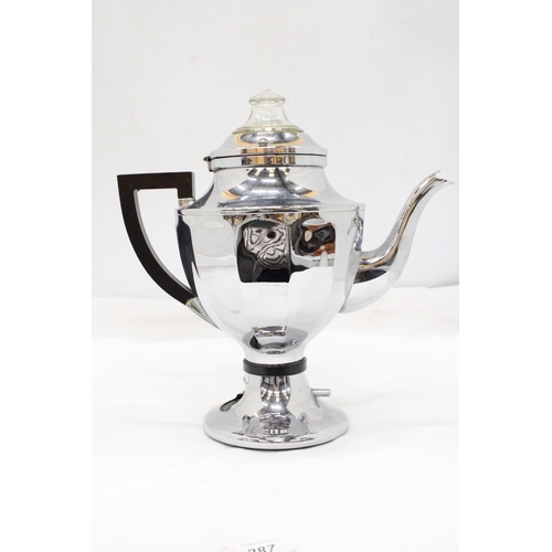 287 - AN ART DECO STYLE, SILVER PLATED COFFEE PERCULATOR