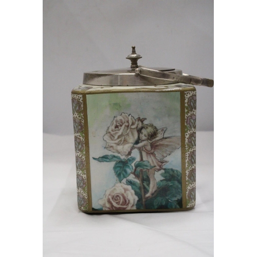 81 - A CERAMIC BISCUIT BARREL DEPICTING  FLOWER FAIRIES BY CICELY MARY BARKER - 12 x 6 x 6 INCH