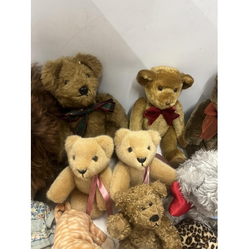 385 - AN ASSORTMENT OF TEDDY BEARS TO INCLUDE TY BEANIE BABIES, MERRYTHOUGHT AND A LAMA ETC