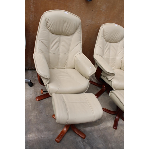 3105 - A MODERN CREAM SWIVEL RECLINER CHAIR AND STOOL