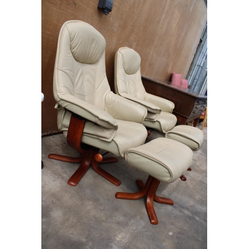 3105 - A MODERN CREAM SWIVEL RECLINER CHAIR AND STOOL