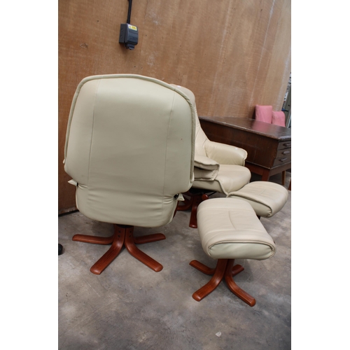 3105 - A MODERN CREAM SWIVEL RECLINER CHAIR AND STOOL