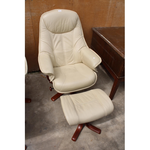 3106 - A MODERN CREAM SWIVEL RECLINER CHAIR AND STOOL