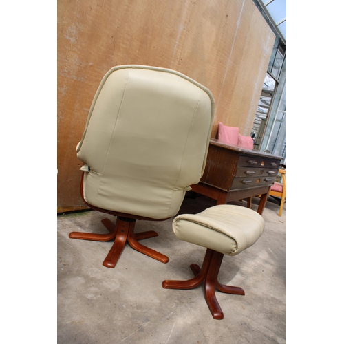 3106 - A MODERN CREAM SWIVEL RECLINER CHAIR AND STOOL