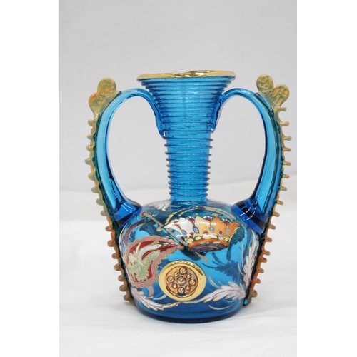 197 - A 1960'S/70'S, LARGE ROYO GLASS VASE WITH GILDED ENAMEL DECORATION, HEIGHT 20CM