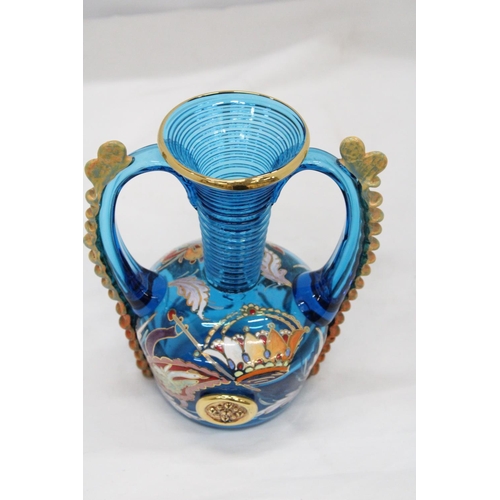 197 - A 1960'S/70'S, LARGE ROYO GLASS VASE WITH GILDED ENAMEL DECORATION, HEIGHT 20CM